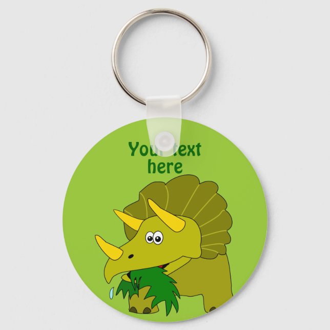 Porte-clés Tricératops Vert Cute Dinosaure Dessin (Recto)