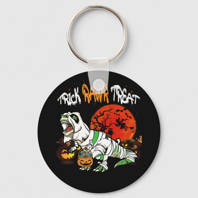 Porte-clés Trick Rawr Treat Halloween Dinosaur T Rex Citrouil (Recto)