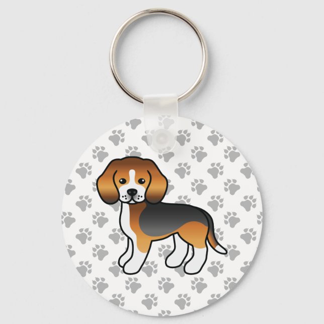 Porte-clés Tricolor Beagle Dog Cute Illustration & Paws (Recto)
