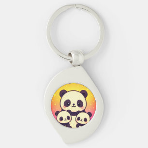 Porte-clés Trio de panda Whimsical dans le paysage de rêve Gr
