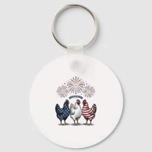 Porte-clés Trio de poulets patriotiques Gravure vintage vecte