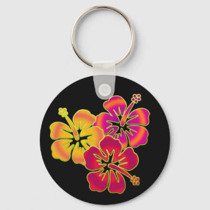 Porte-clés trio d'hibiscus fond noir