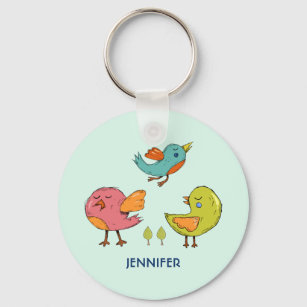 Porte-clés Trio d'oiseaux Whimsical colorés et mignons