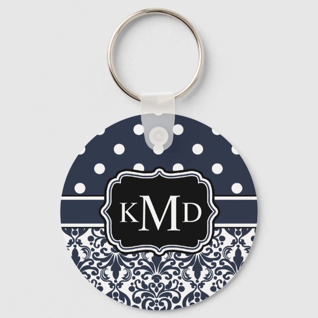 Porte-clés Trio Monogramme Navy Damask (Recto)