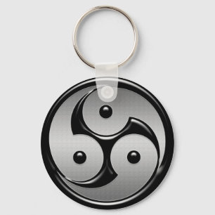 Porte-clés Triple Yin Yang - Métal et Noir brillant