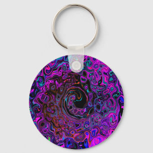 Porte-clés Trippy Black et Magenta Retro Liquid Swirl