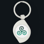 Porte-clés Triskele vert<br><div class="desc">Symbole vert Triskele. Le symbole Triskele ou Triskelion se compose de trois spirales ou de trois bras enclenchés,  comme s'il se déplaçait de son centre. Ce symbole celtique de mouvement ou d'action représente les trois mondes : céleste,  physique et spirituel.</div>