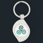 Porte-clés Triskele vert<br><div class="desc">Symbole vert Triskele. Le symbole Triskele ou Triskelion se compose de trois spirales ou de trois bras enclenchés,  comme s'il se déplaçait de son centre. Ce symbole celtique de mouvement ou d'action représente les trois mondes : céleste,  physique et spirituel.</div>