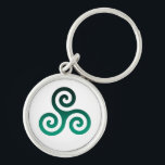 Porte-clés Triskele vert<br><div class="desc">Symbole vert Triskele. Le symbole Triskele ou Triskelion se compose de trois spirales ou de trois bras enclenchés,  comme s'il se déplaçait de son centre. Ce symbole celtique de mouvement ou d'action représente les trois mondes : céleste,  physique et spirituel.</div>