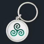 Porte-clés Triskele vert<br><div class="desc">Symbole vert Triskele. Le symbole Triskele ou Triskelion se compose de trois spirales ou de trois bras enclenchés,  comme s'il se déplaçait de son centre. Ce symbole celtique de mouvement ou d'action représente les trois mondes : céleste,  physique et spirituel.</div>