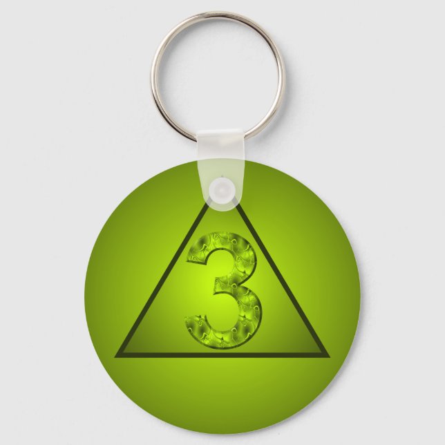 Porte-clés Trois Chanceux Nombre Mystique Triangle Vert (Recto)