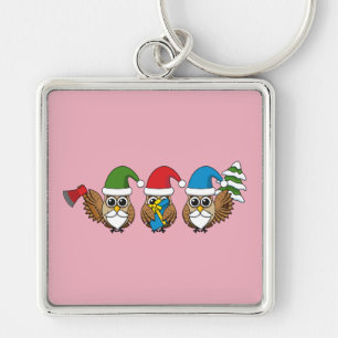 Porte-clés Trois chouettes naines de Noël amusantes