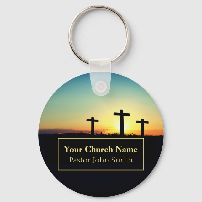 Porte-clés Trois Croix Église du Coucher de Soleil Pasteur Af (Recto)