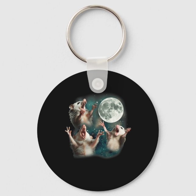 Porte-clés Trois Lune Possum _ 3 Opossum Funny Bizarre Maudit (Recto)