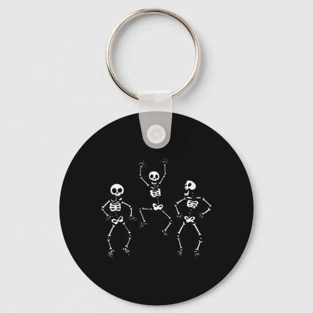 Porte-clés Trois squelettes drôles dansants Halloween (Recto)