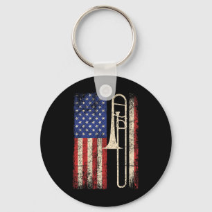 Porte-clés Trombone États-Unis Drapeau Chemise Jazz Musique V