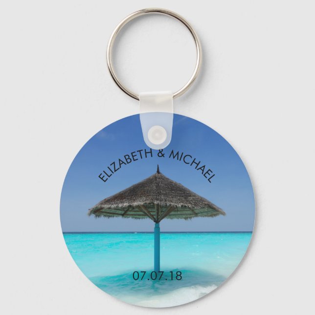 Porte-clés Tropical Beach with Thatched Umbrella Wedding (Recto)