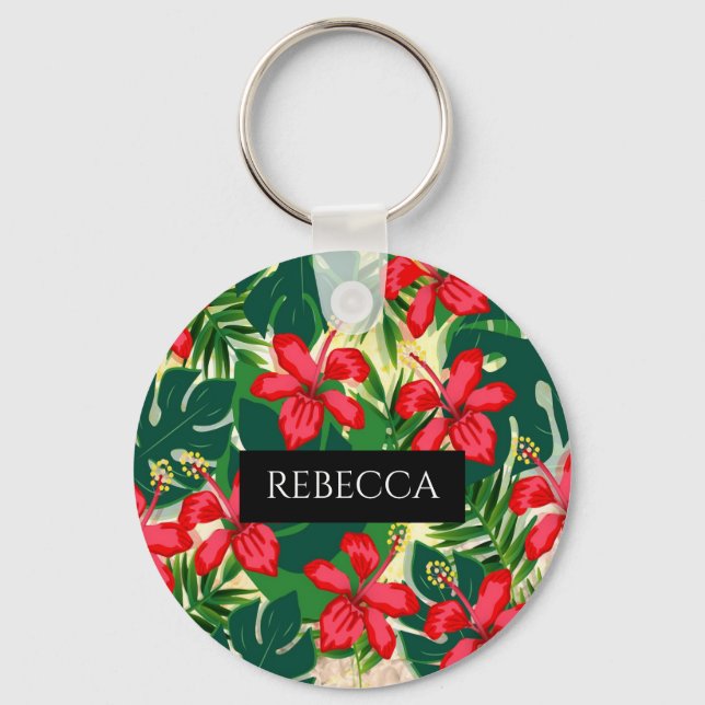 Porte-clés Tropical Green Palm Feuilles Monogramme Porte - cl (Recto)