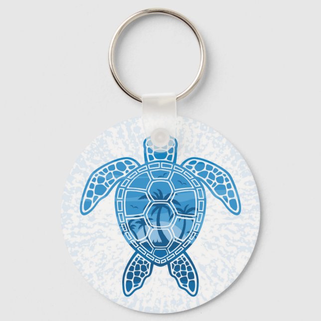 Porte-clés Tropical Island Sea Turtle Design en bleu (Recto)