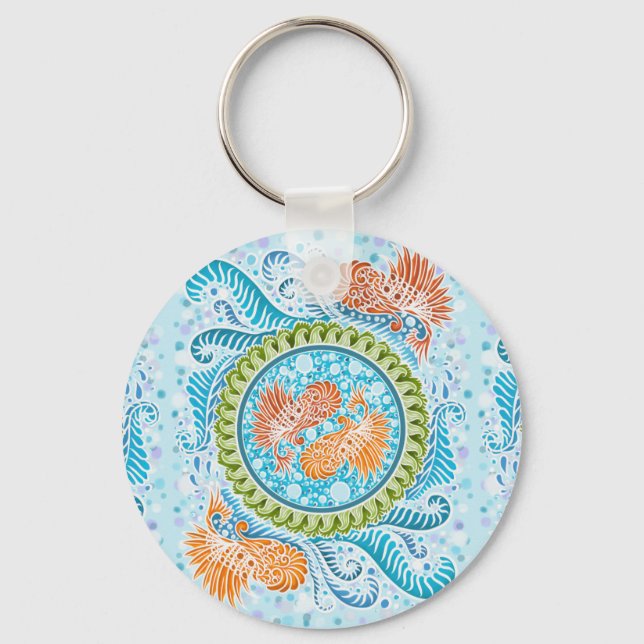 Porte-clés Tropical Koi Mandala | Art Zen Océan Vibrant (Recto)