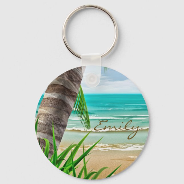 Porte-clés Tropical Palm Trees Beach Island Personalized (Recto)