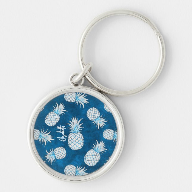 Porte-clés Tropical Pineapple with Name – Watercolor Style (Devant)