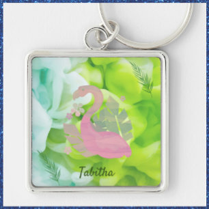 Porte-clés Tropical Pink and Green Flamingo and Palms