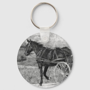 Porte-clés Trot Away Amish Horse in Black and White