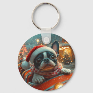 Porte-clés Trottinette Boston Terrier Noël Montagnes Russes