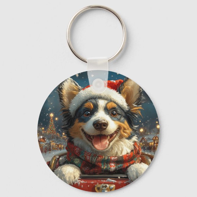 Porte-clés Trottinette de Noël Chien Bouvier Australien (Recto)