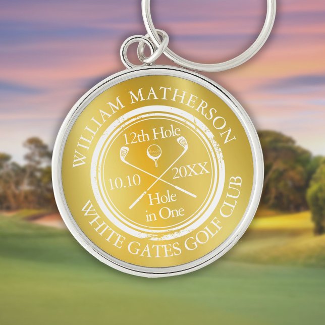 Porte-clés Trou Gold Golf en un classique personnalisé (Gold Golf Hole in One Classic Personalized Keychain)