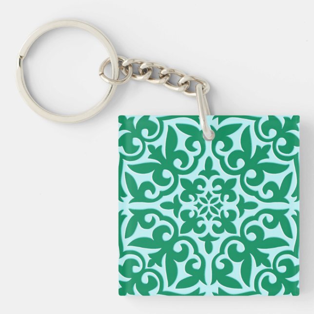 Porte-clés Tuile marocaine - turquoise et aqua (Devant)