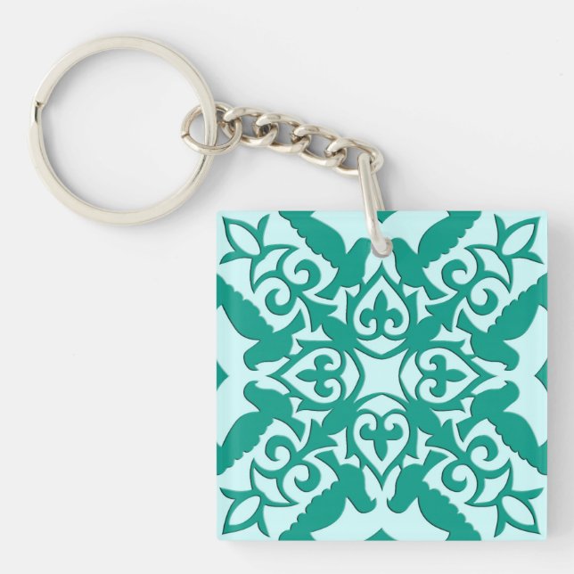Porte-clés Tuile marocaine - turquoise et aqua (Devant)