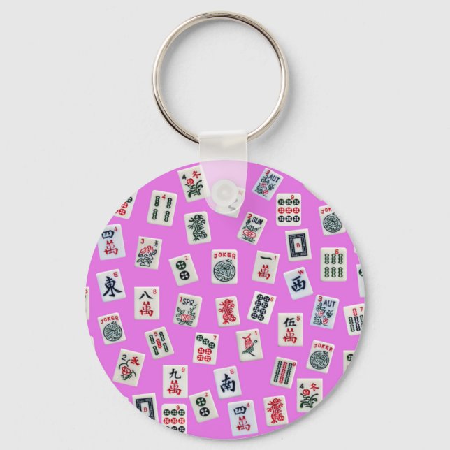 Porte-clés tuiles de MahJongg sur fond rose (Recto)