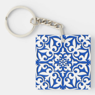 Porte-clés Tuiles marocaines - bleu cobalt et blanc