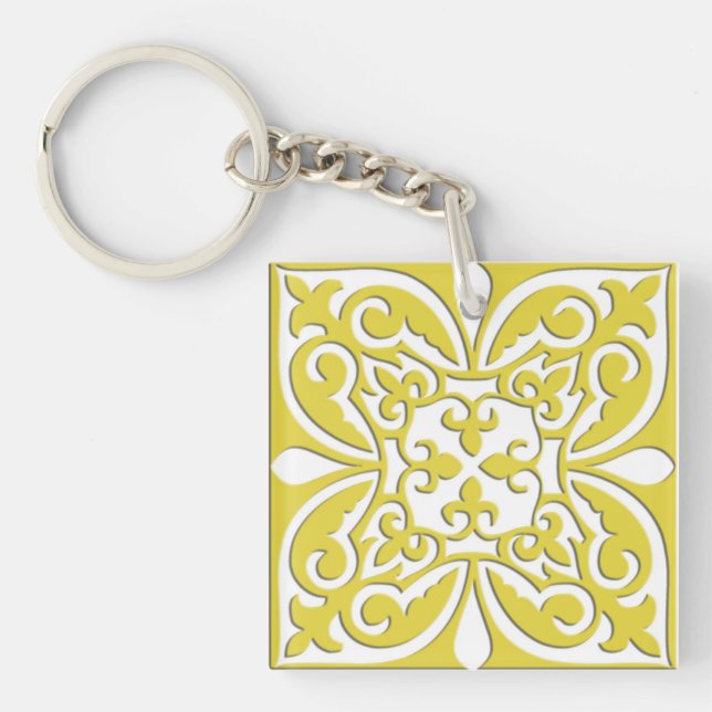 Porte-clés Tuiles marocaines - moutarde jaune et blanc (Devant)