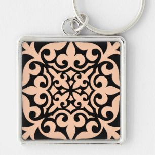 Porte-clés Tuiles marocaines - pêche rose et noir