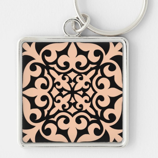 Porte-clés Tuiles marocaines - pêche rose et noir (Devant)