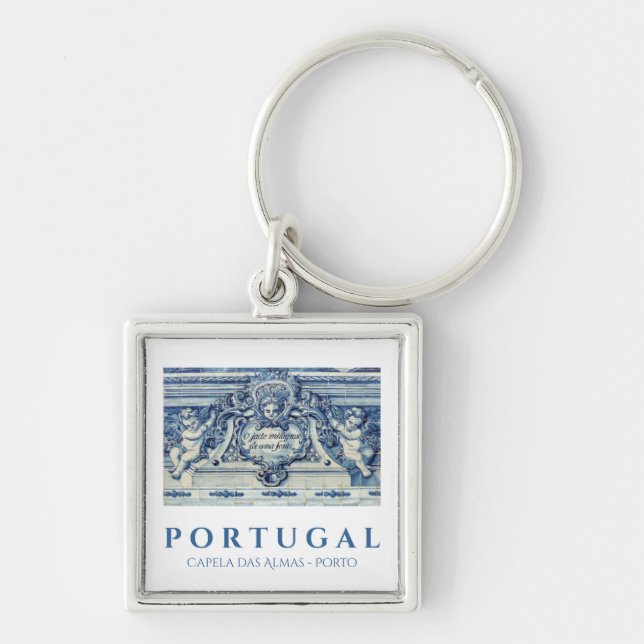 Porte-clés Tuiles murales portugaises bleues et blanches avec (Devant)