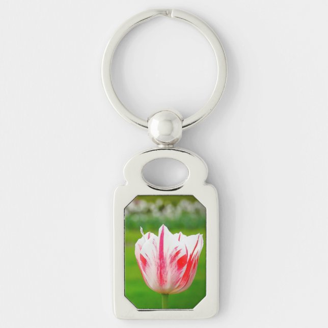 Porte-clés Tulipe rayée rouge et blanc  (Devant)