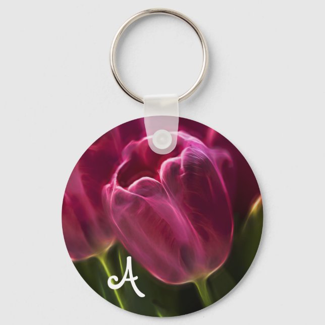 Porte-clés Tulipe rose fractée avec Monogramme (Recto)