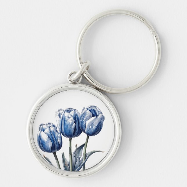 Porte-clés Tulipes en bleu Delft (Devant)