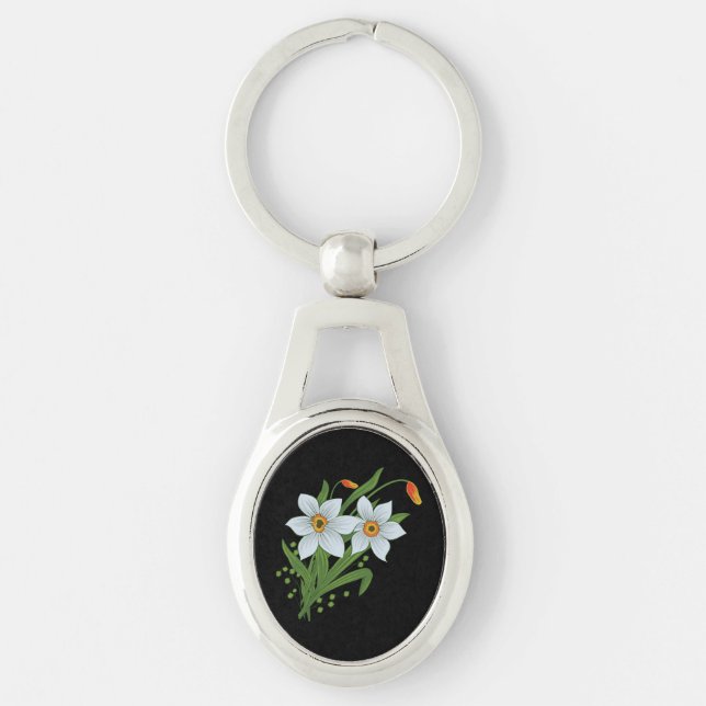 Porte-clés Tulipes et jonquilles Fleurs Fond noir (Devant)