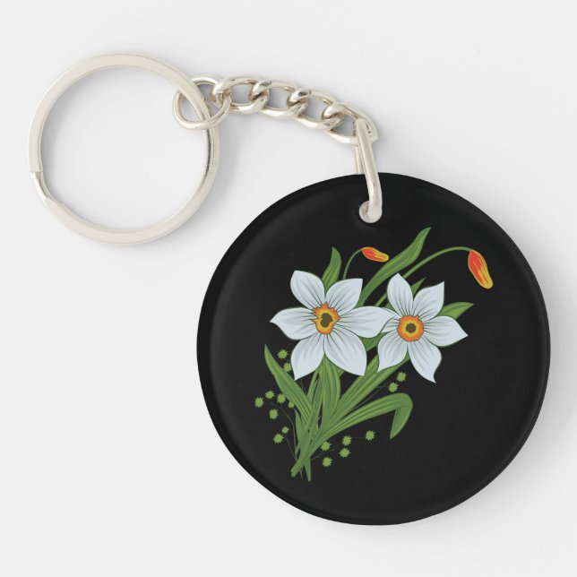 Porte-clés Tulipes et jonquilles Fleurs Fond noir (Devant)