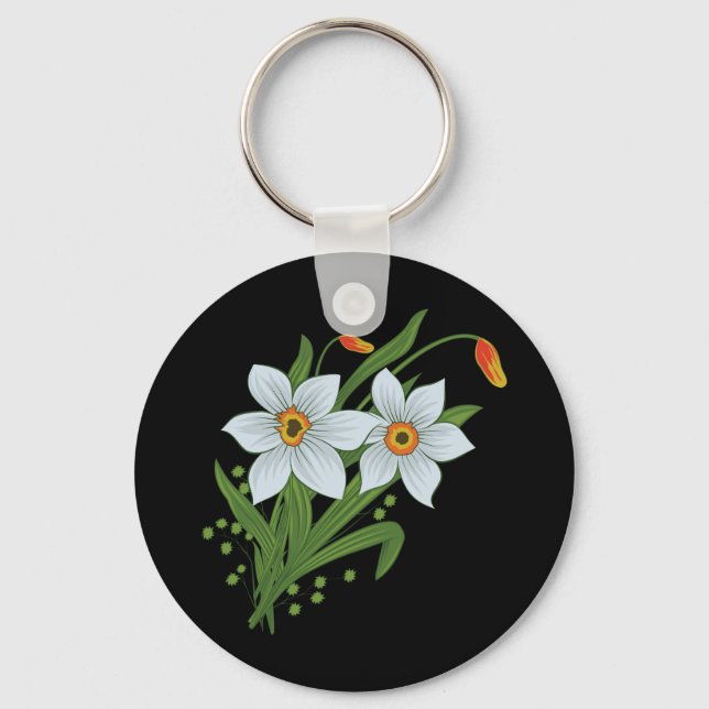 Porte-clés Tulipes et jonquilles Fleurs Fond noir (Recto)