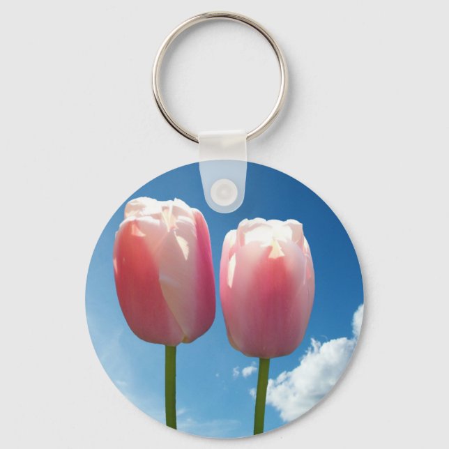 Porte-clés Tulipes fleurs dans un ciel bleu (Recto)