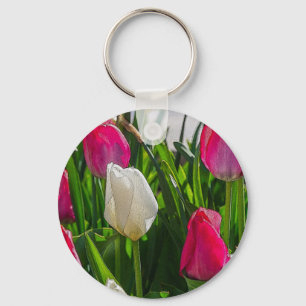 Porte-clés Tulipes Roses Et Blancs Peint