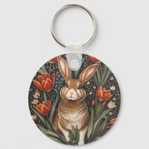 Porte-clés Tulipes rouges Brown de lapin William Morris inspi