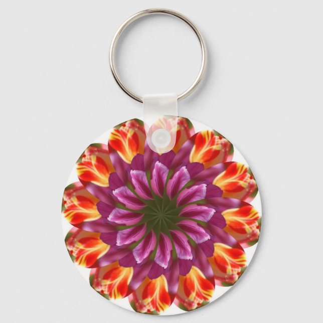 Porte-clés Tulipes violettes, rouges et jaunes (Recto)