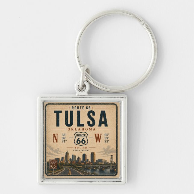 Porte-clés Tulsa Route 66 Coordonnées clés Voyageur (Devant)